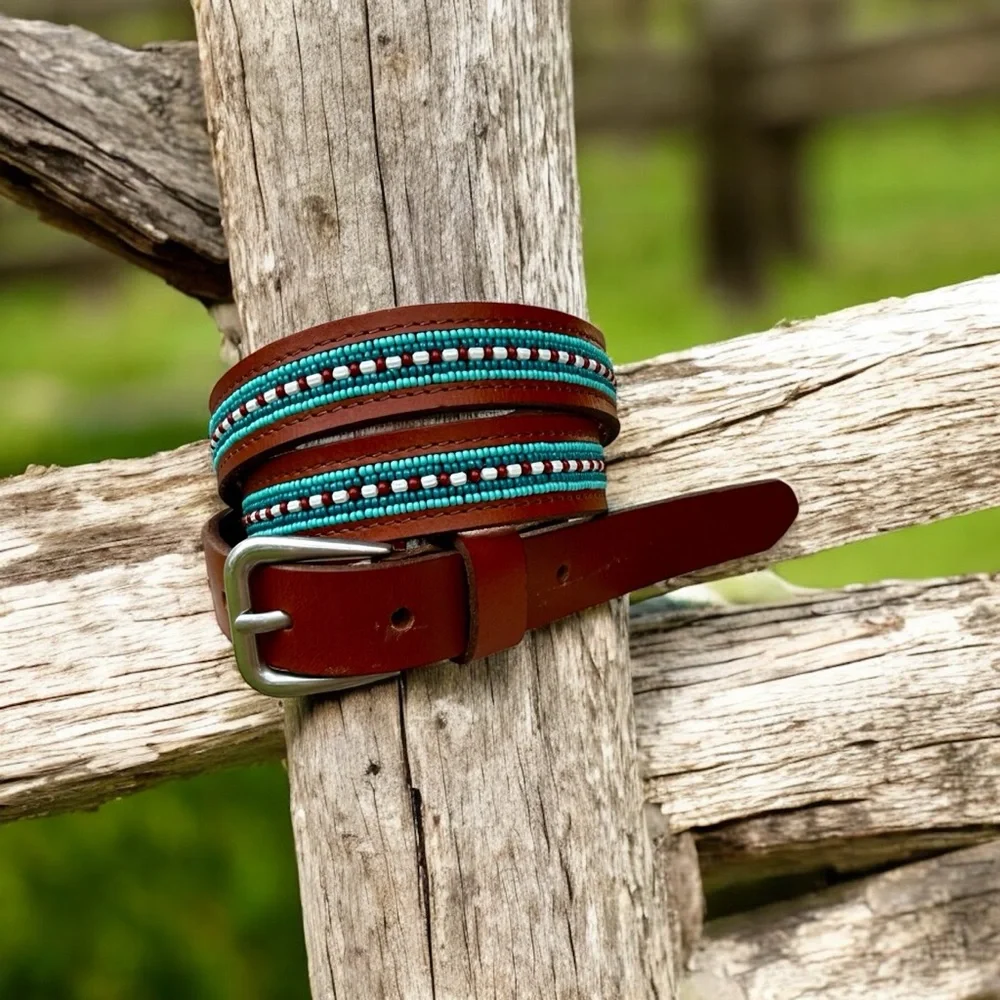 Lucky Brand Beaded Leather Belt - Picture 6 of 9